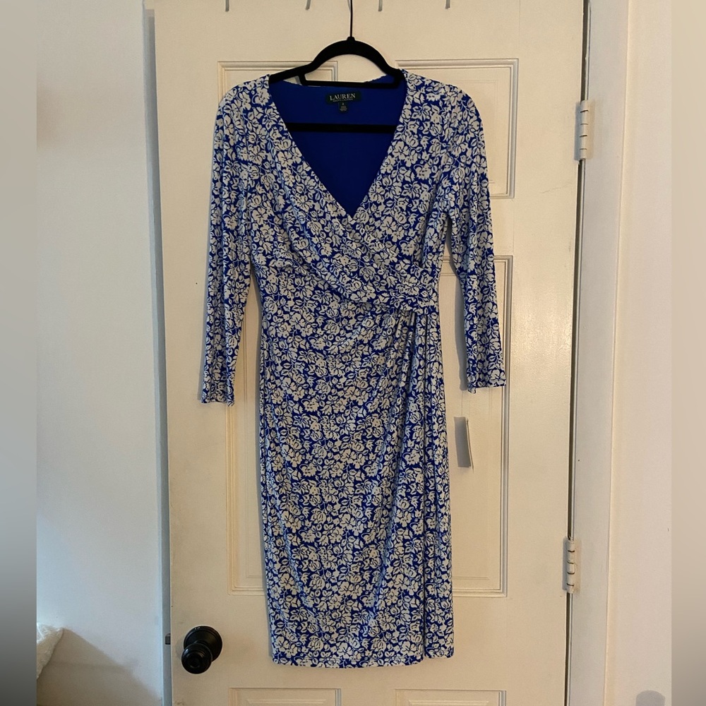 NWT Ralph Lauren Jersey Dress blue/white floral